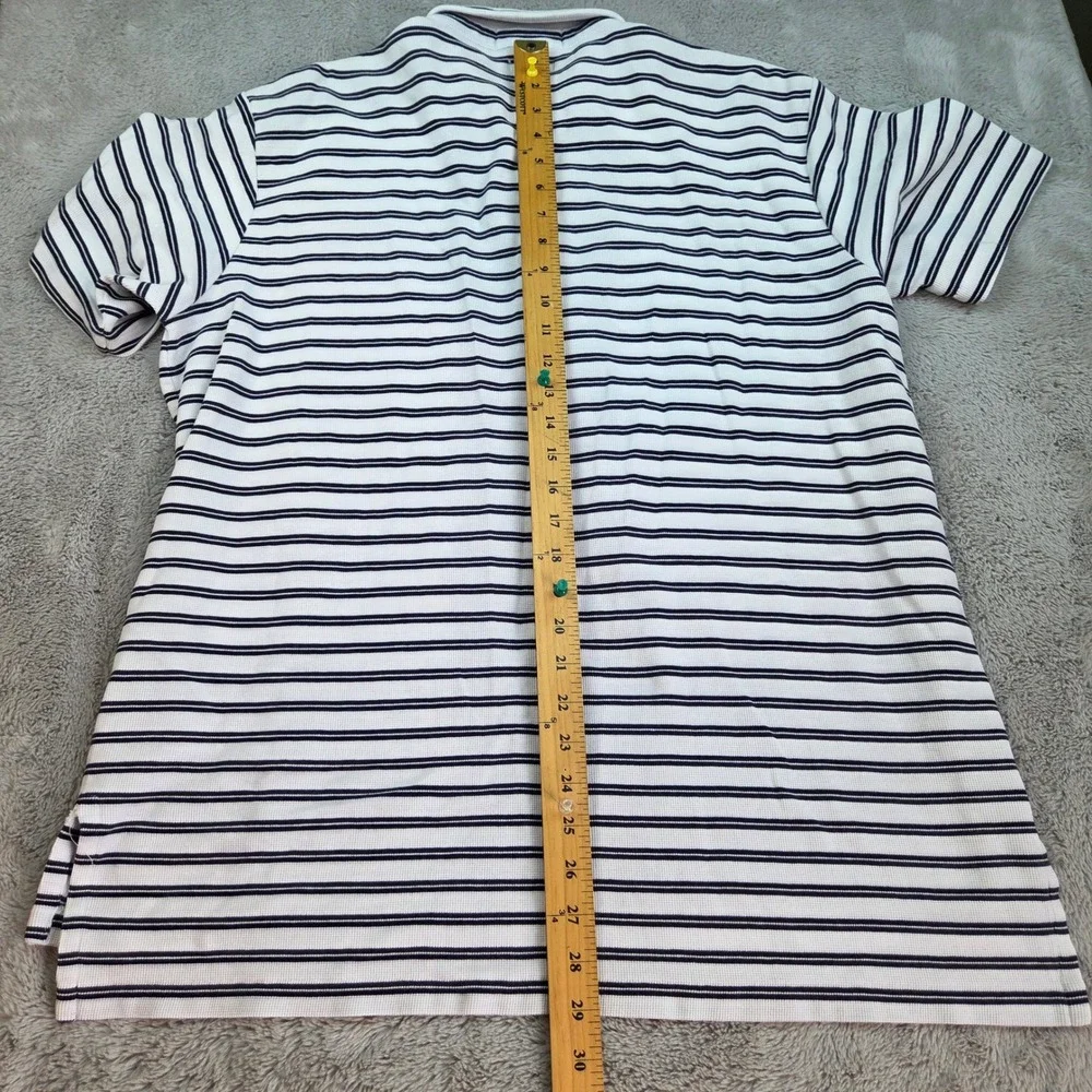 Ralph Lauren Polo Shirt Mens L Big Waffle Knit Striped Button Down White Navy